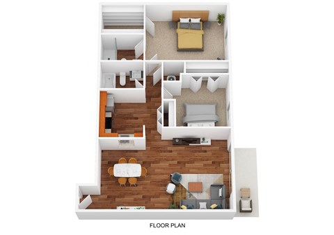 Floor plan for 2 beds, 2 baths, 971 sqft